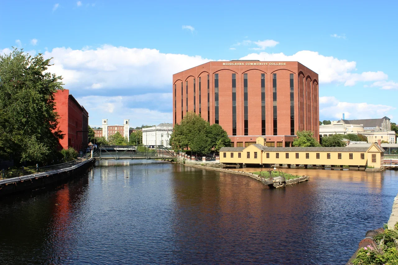 NPS archive view of the Lower Locks structure on the Pawtucket Canal, Lowell