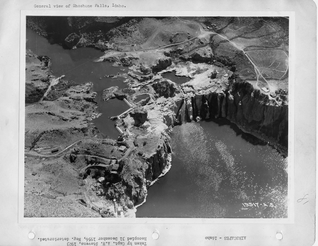 Different aerial view of the rock shelves and river pool at Shoshone Falls, 1923