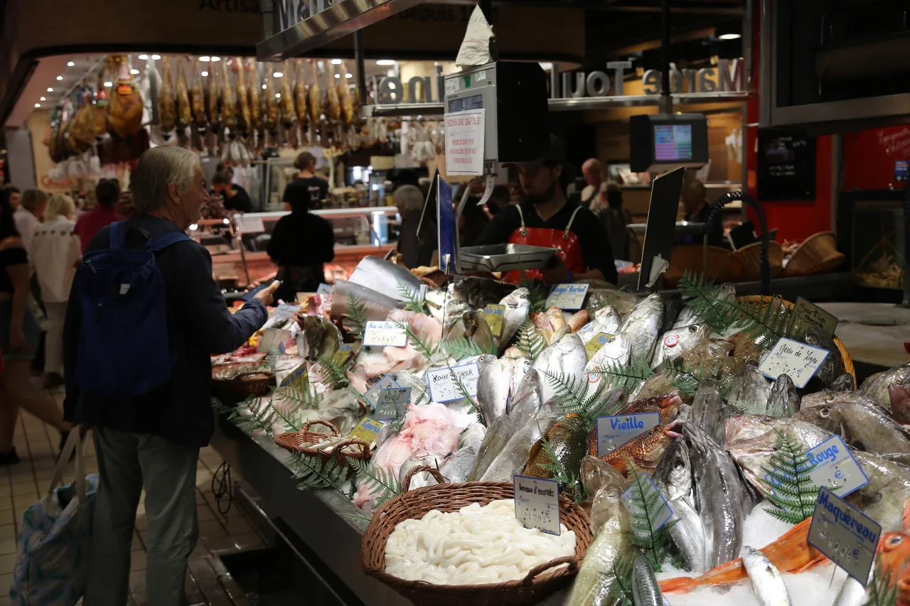 Fish counter at Toulouse Victor Hugo Market, September 2026