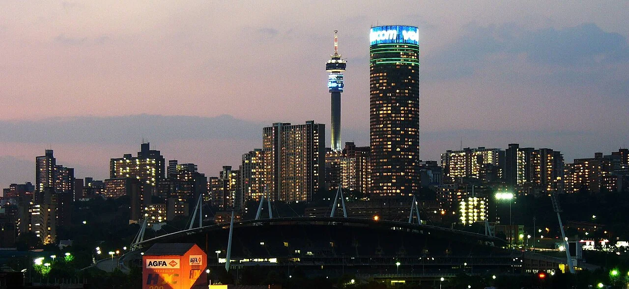 Johannesburg skyline and evening lights; December 2006.