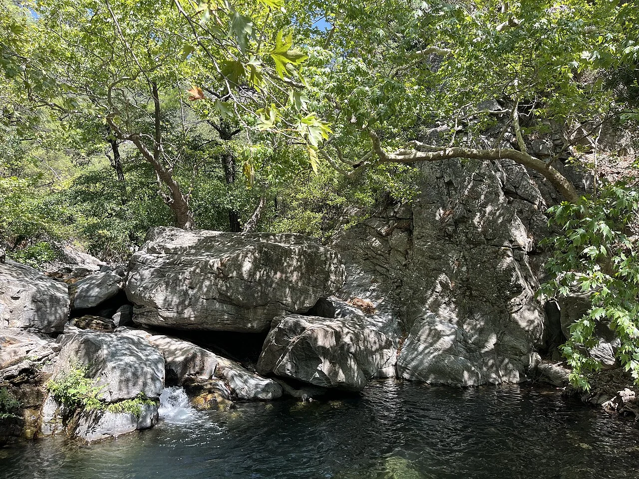Rocks and water in the woodland of Kazdağı National Park; August 2025.