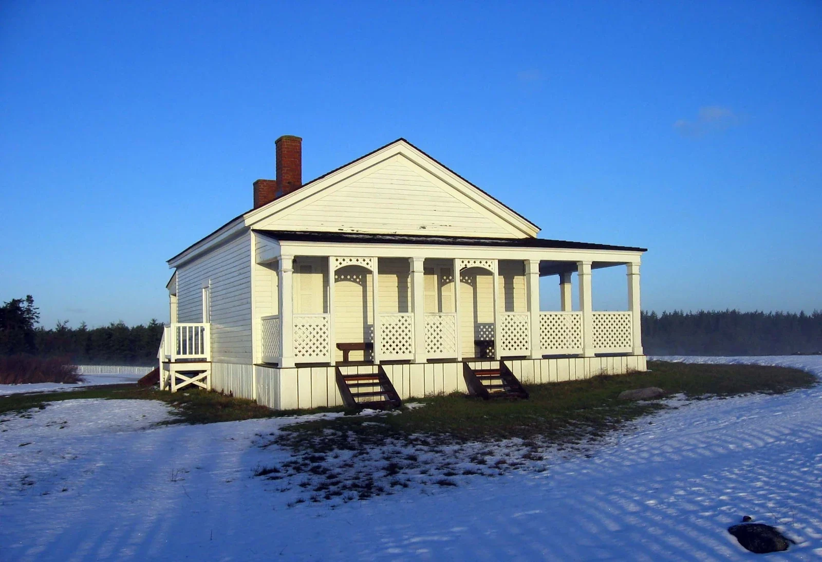 White porch of American Camp officers quarters, San Juan Island winter archive