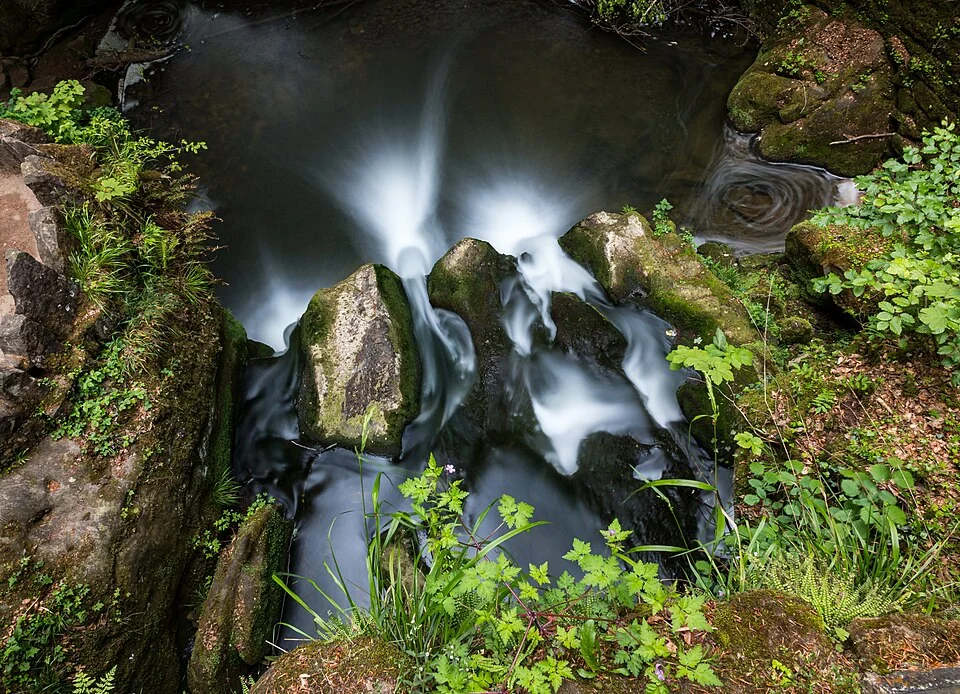 View from the bridge of Schiessentümpel waterfall at Waldbillig