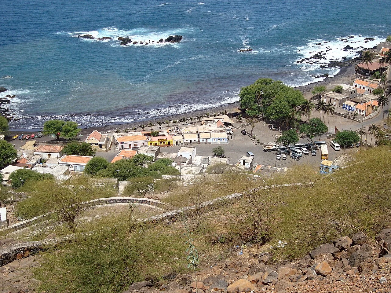 View over the coast and historic settlement of Cidade Velha, Santiago, 7 September 2009