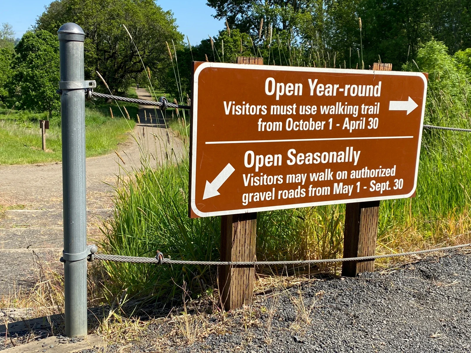Archive directional sign for seasonal and year-round trails at Tualatin River refuge