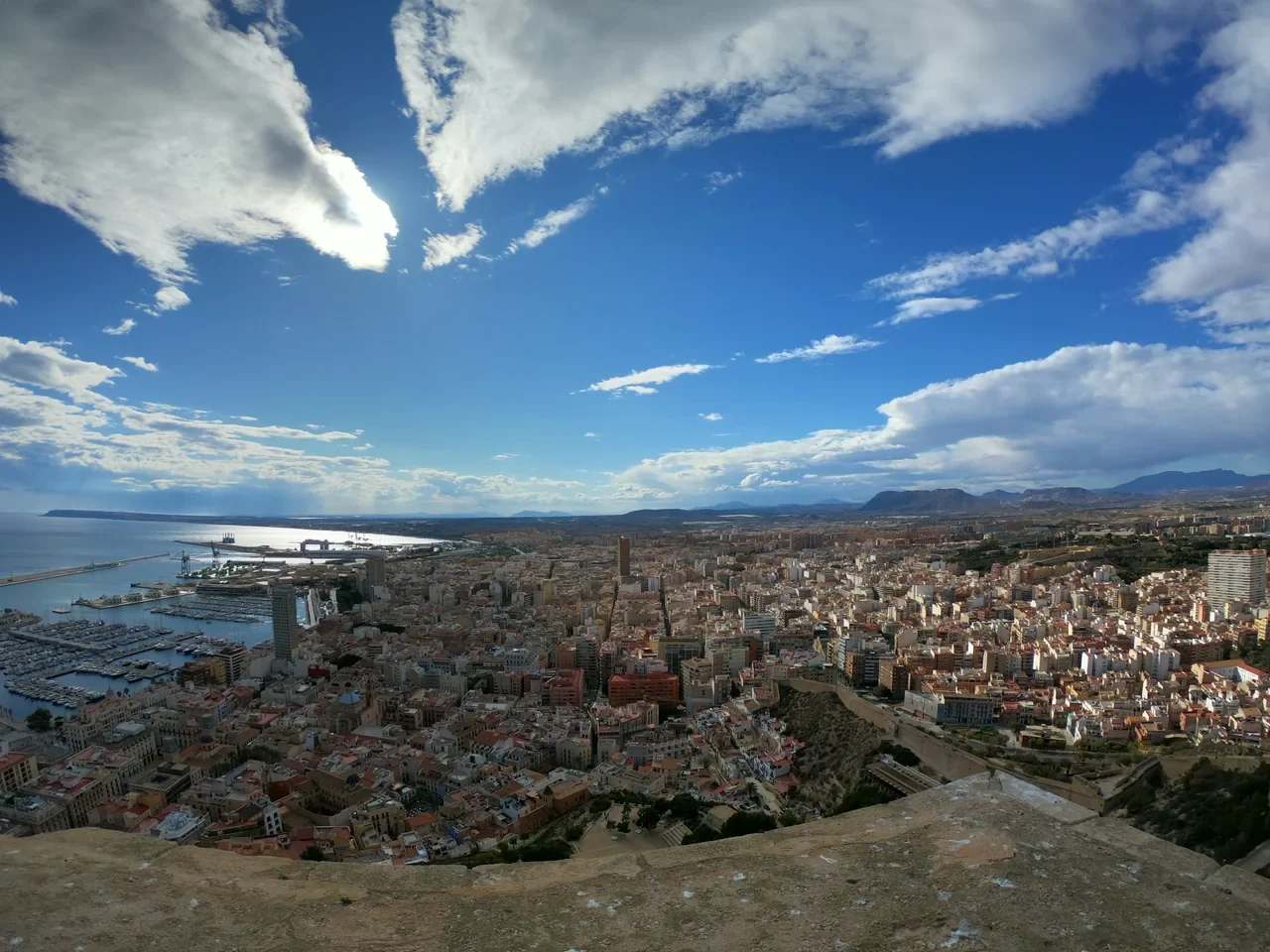 View across Alicante and the Mediterranean from Santa Barbara Castle, archival view from 2025