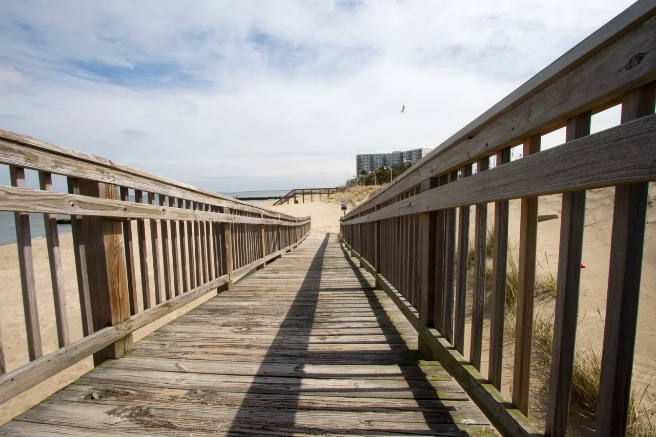 Public wooden pedestrian access to Ocean View beach in Norfolk, archive photograph