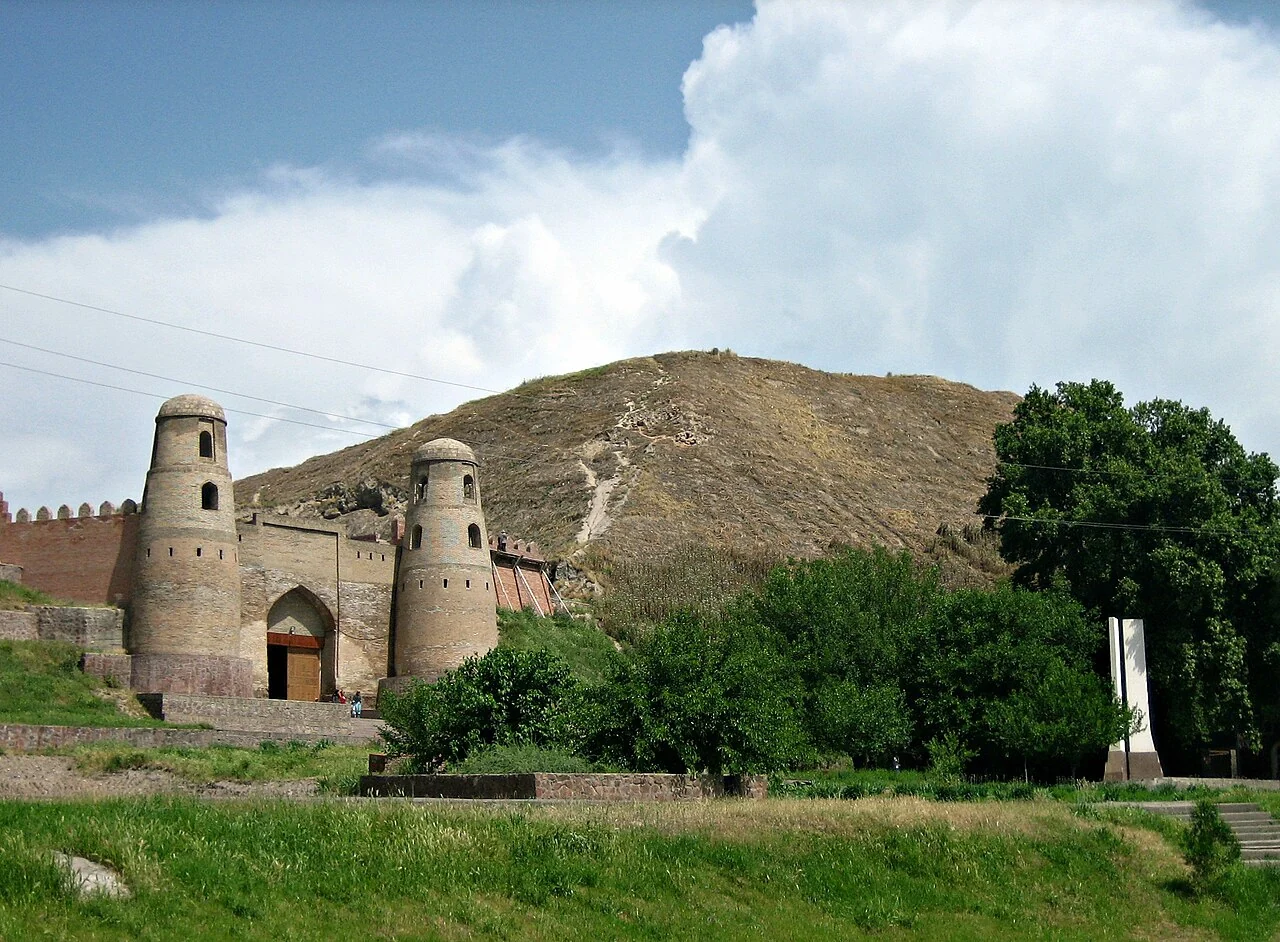 Hisor Fortress and surrounding landscape, 19 May 2015; an archival exterior view