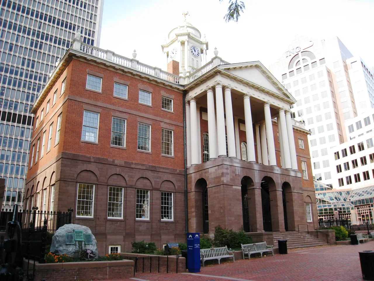 Old State House facade and public square in Hartford, archive