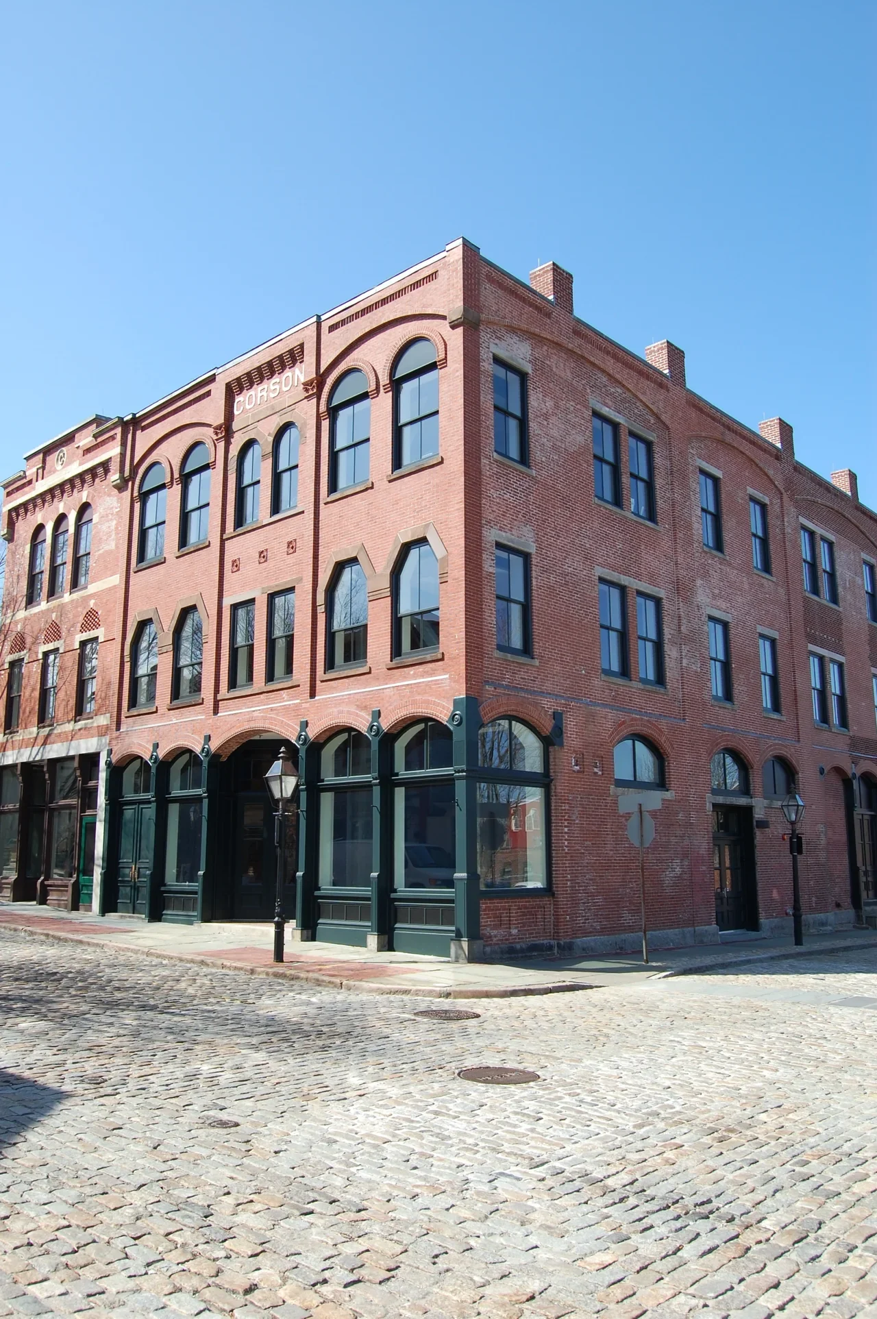 NPS archive view of the northwest corner of Corson Building, New Bedford