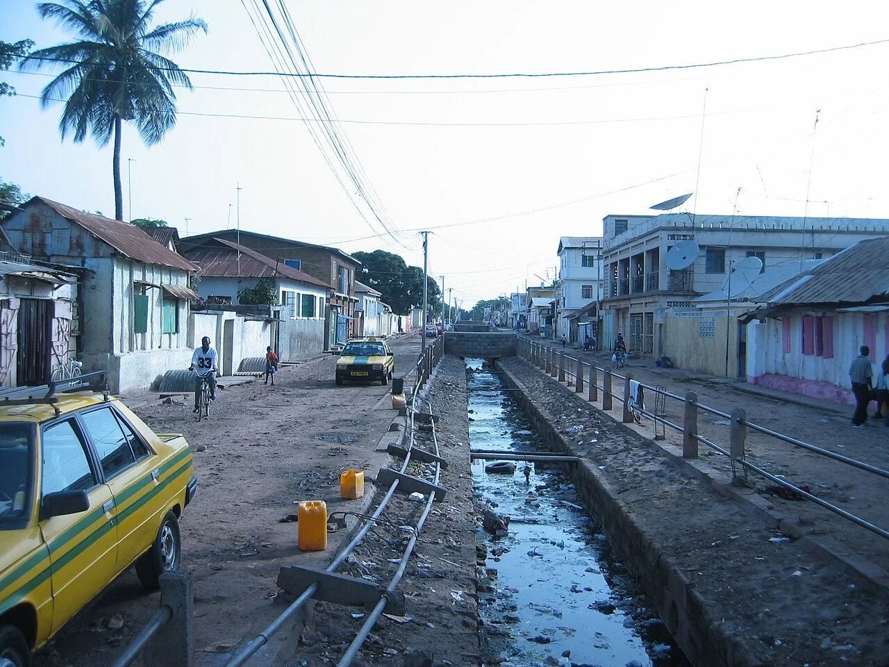 Central Banjul; a street and drainage-channel view from June 2006