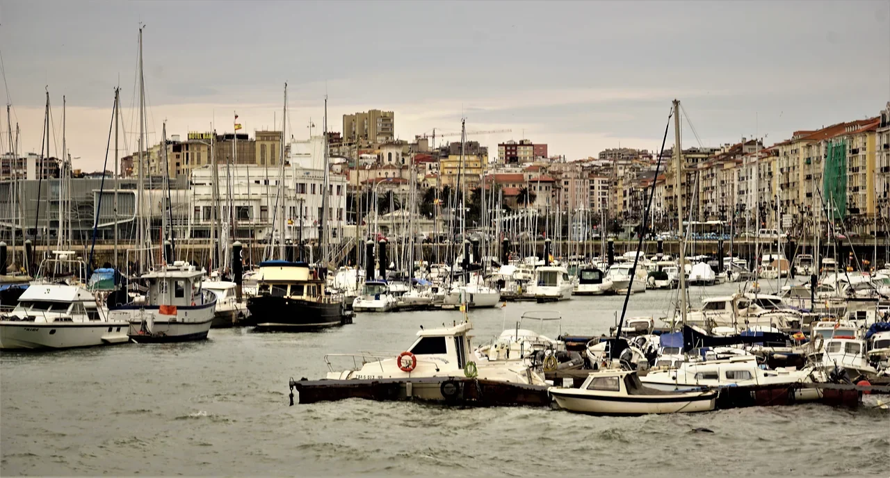 Boats in Santander marina, archival view from 2020