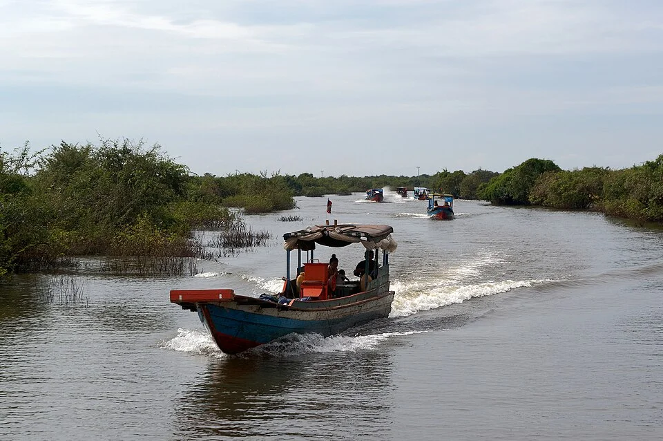 Boats on Tonle Sap Lake, Cambodia, during high water season