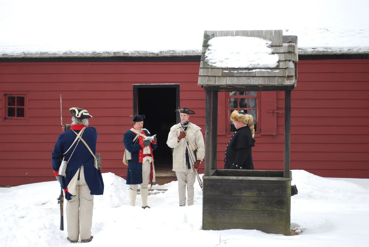 Jockey Hollow Wick House yakınında tarihî muhafız canlandırması, NPS arşivi