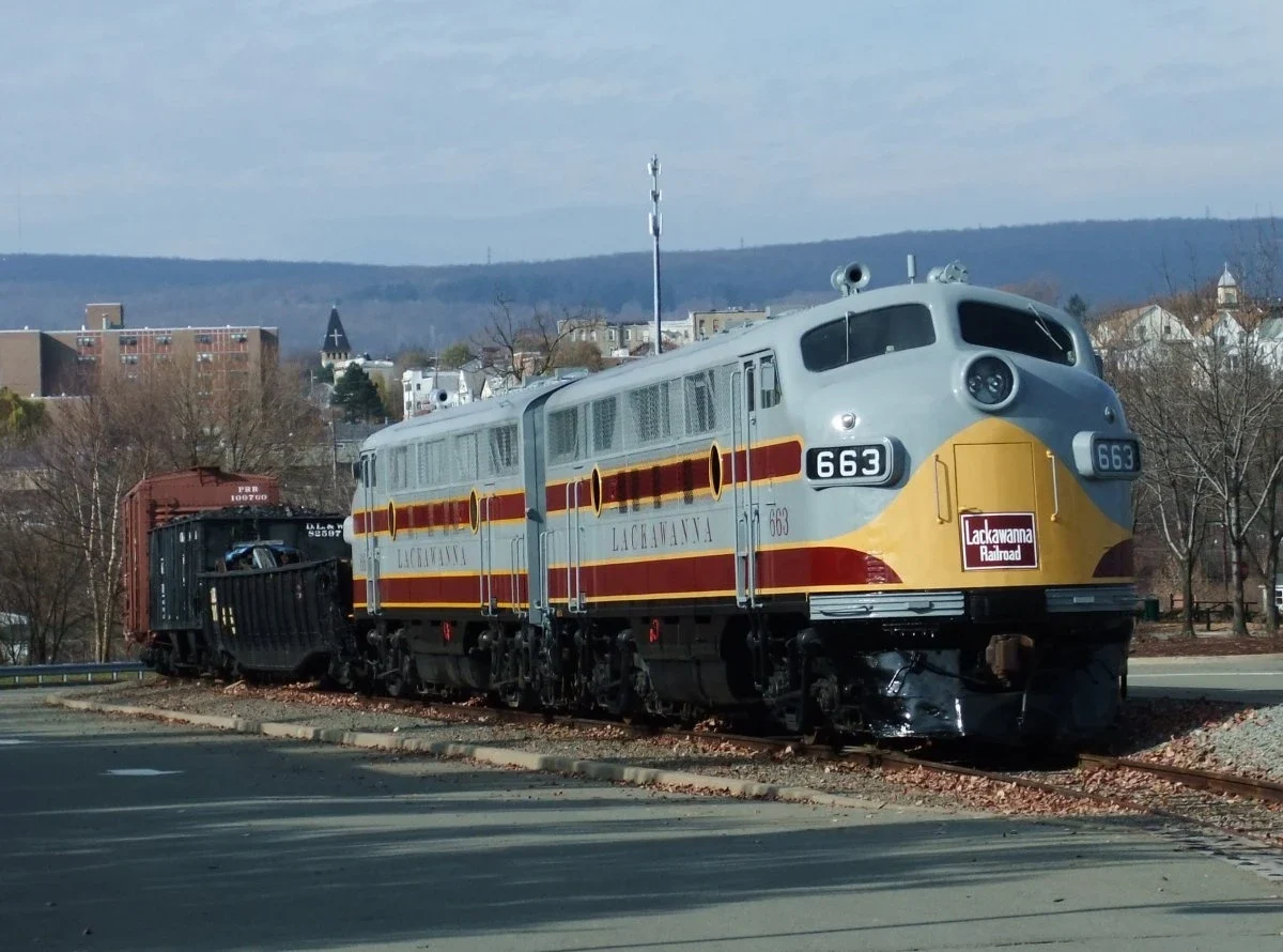Lackawanna 663 diesel locomotive on a Steamtown display track, NPS archive