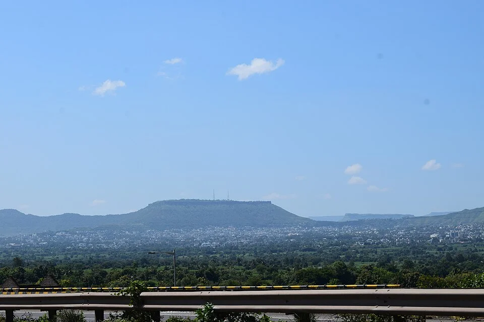 Satara city and Ajinkyatara hill viewed from the highway side