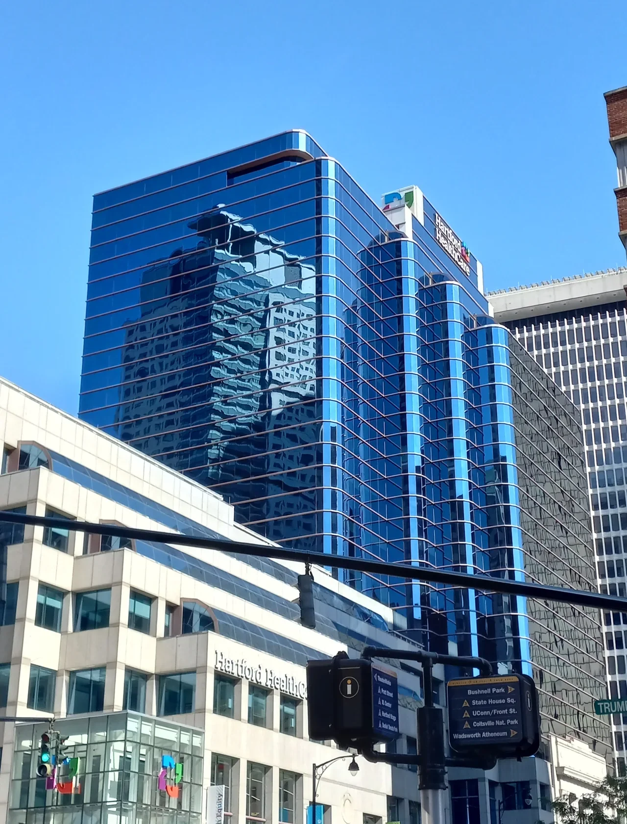 Office facade and public street on Pearl Street in Hartford, archive