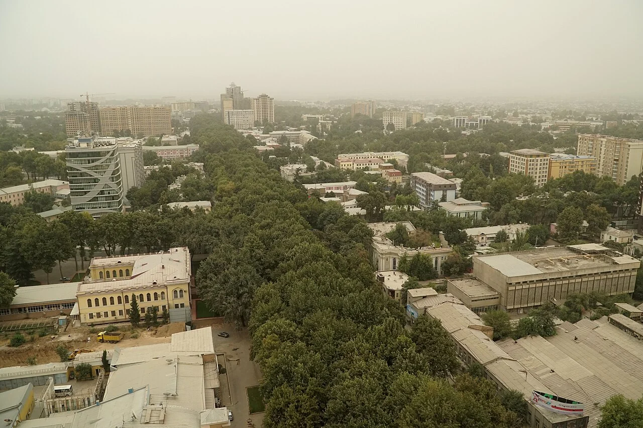 Dushanbe city panorama, 12 August 2018; current urban arrangements may differ
