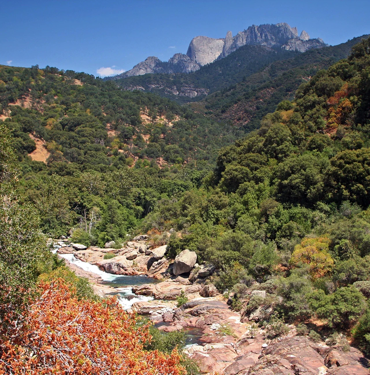 Castle Rocks and rocky river valley seen from the Sequoia foothills