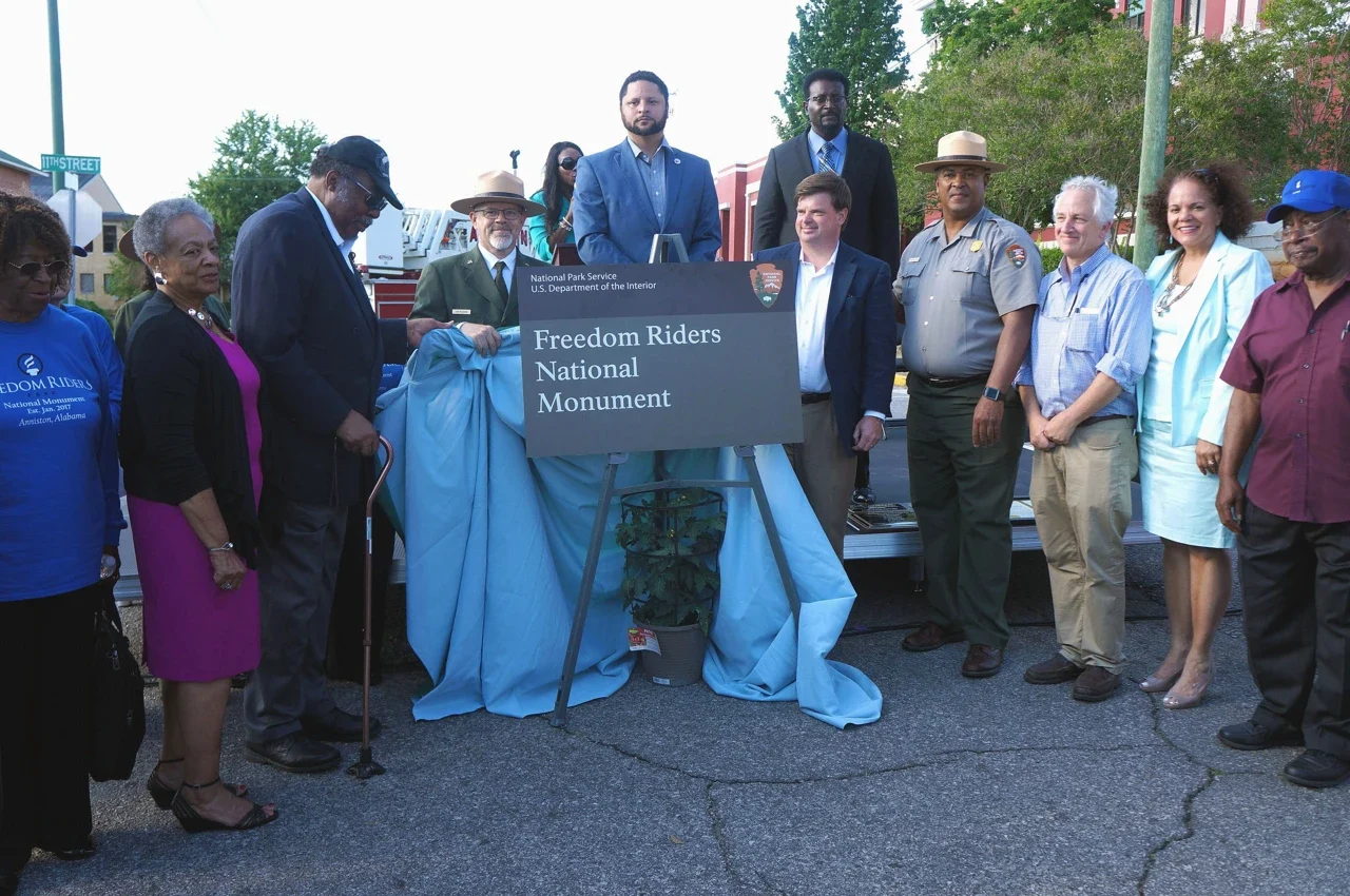 Archive ceremony unveiling the Freedom Riders National Monument sign
