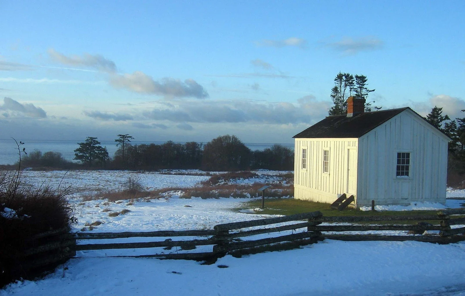 American Camp Laundress Quarters and sea, San Juan Island winter archive