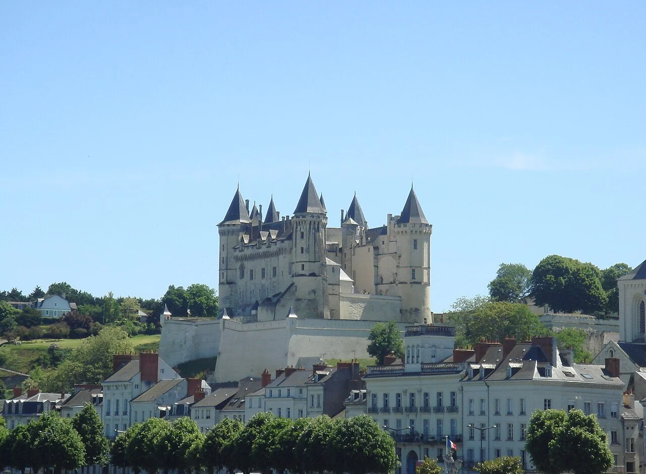 Saumur château above riverside buildings; PHGCOM. Source description says 2009 and camera metadata 2007; this is not a current photograph.
