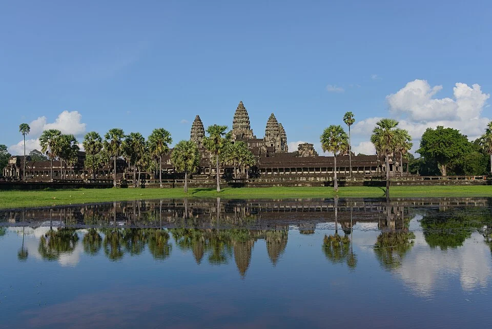 Angkor Wat temple and its water reflection in Cambodia