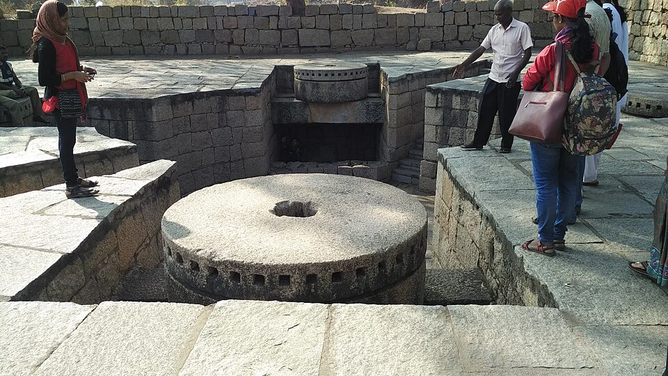 Stone mill of the former gunpowder-grinding installation in Chitradurga Fort