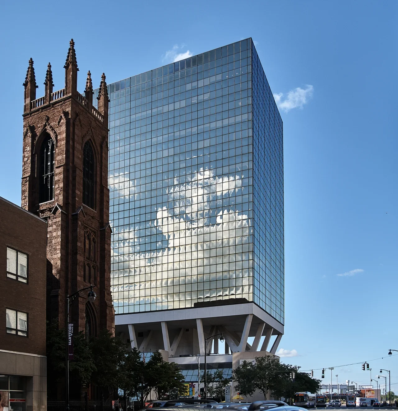 Christ Church Cathedral tower from Main Street in Hartford, archive