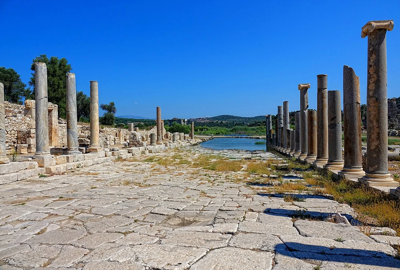 Colonnaded main avenue at the ancient city of Patara; June 2019.