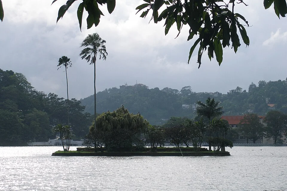 Kandy Lake and the surrounding city in Sri Lanka