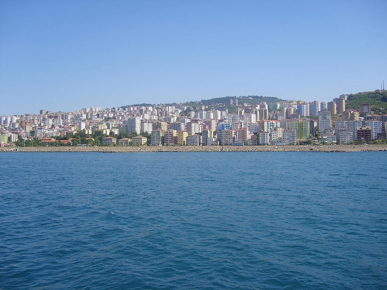 Sea and city along the Trabzon shore, July 2007; city context, not a current restaurant or waterfront-facility image.