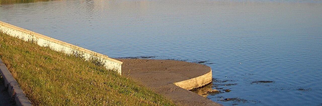 Ishim River widening like a lake east of Astana Central Park, archival photograph from 2007