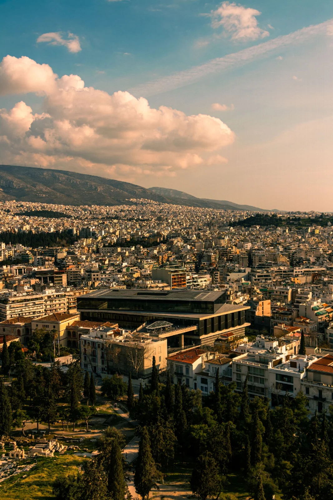 The Acropolis Museum and surrounding buildings in the urban landscape of Athens