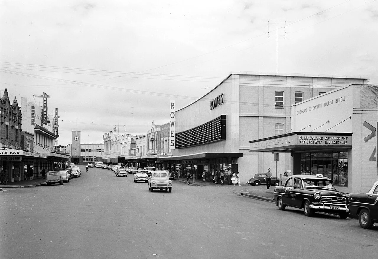 Historic archive photograph of Russell Street in Toowoomba, 1961