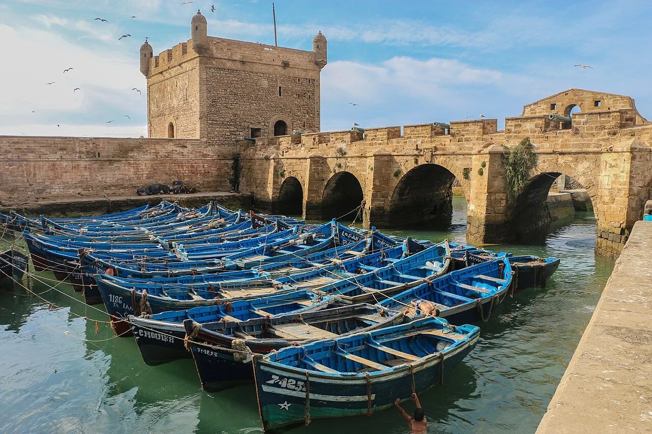 Essaouira liman tahkimatı ve tekneler; 10 Mayıs 2017, tekne turu programı değil