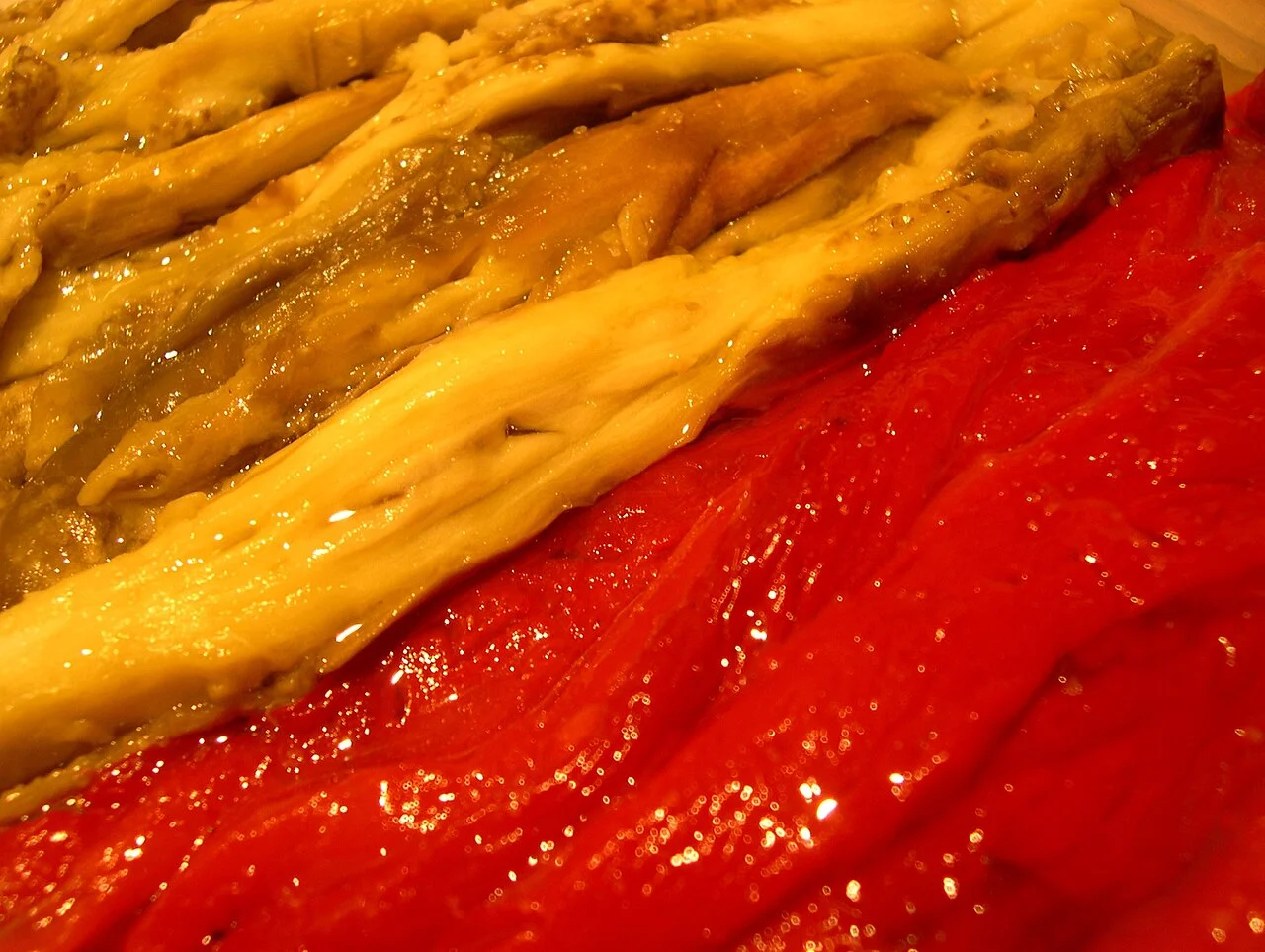 Escalivada with peppers and aubergines, September 2006; regional food illustration