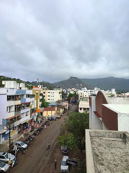 Urban streetscape of Adalat Wada Road in Satara