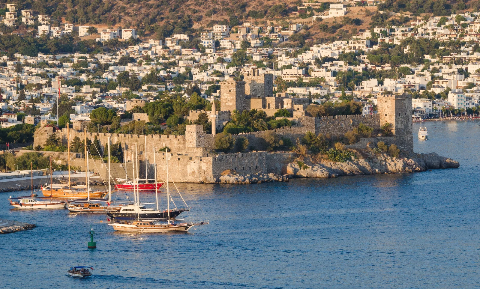 Bodrum Castle and boats in front of it, photographed in 2017