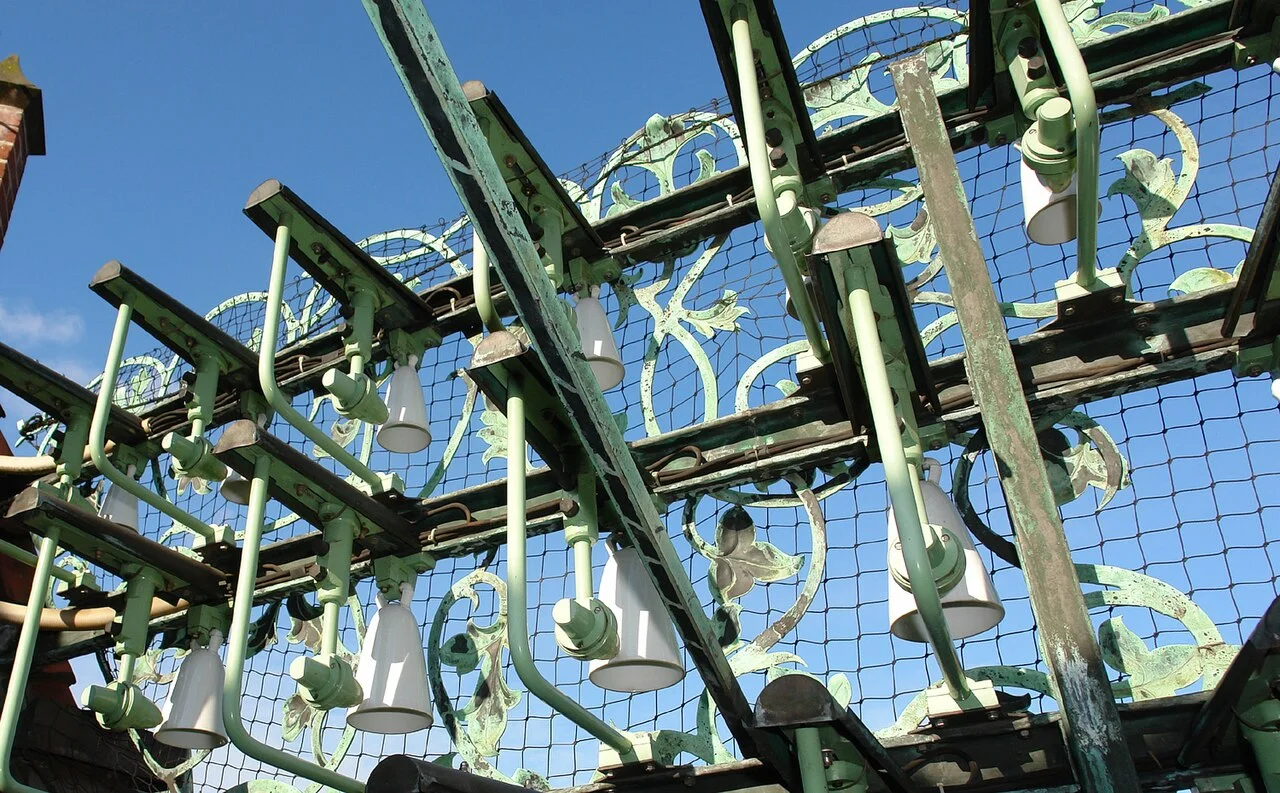 Detail of the porcelain bells at Haus des Glockenspiels on Bremen’s Böttcherstrasse, photographed in February 2009