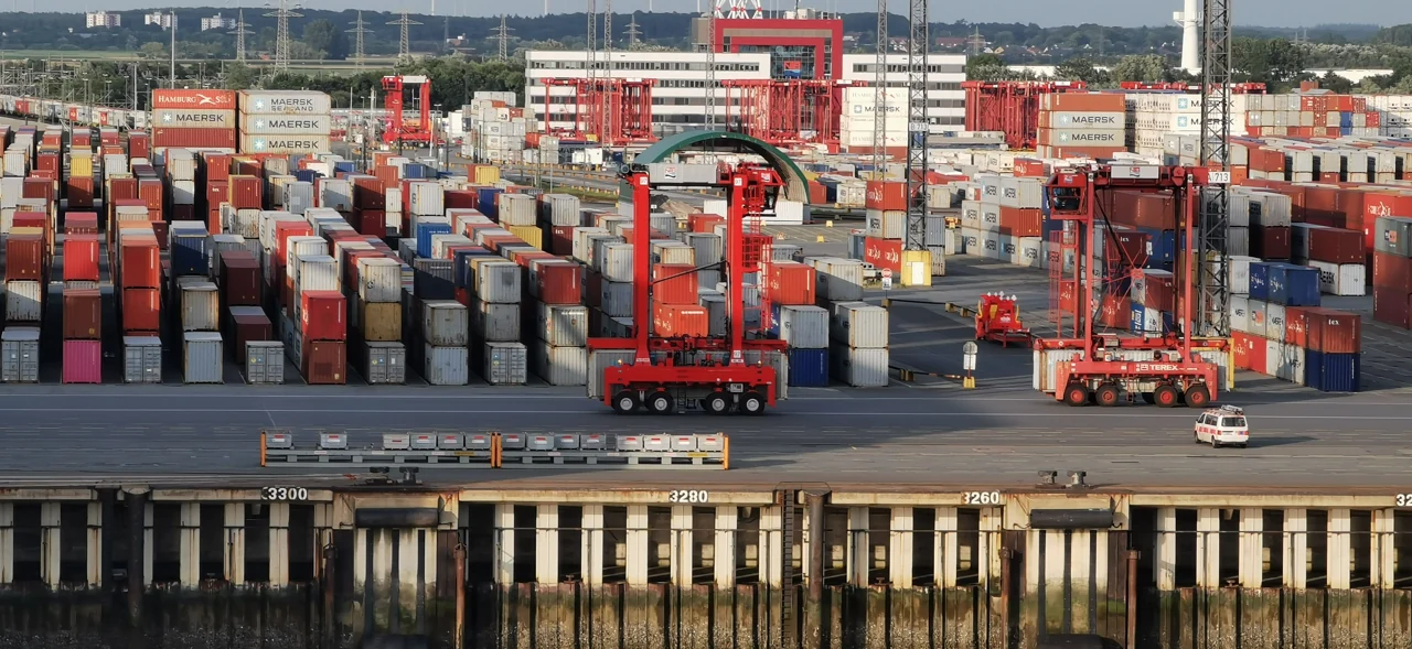 An aerial view of Bremerhaven’s working container terminal