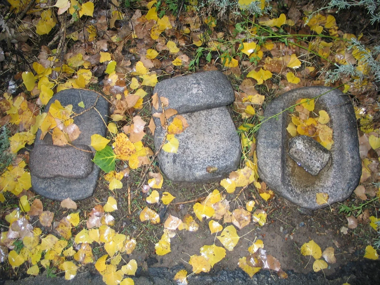 Archival grinding stones at Aztec Ruins on the excursion outside Farmington