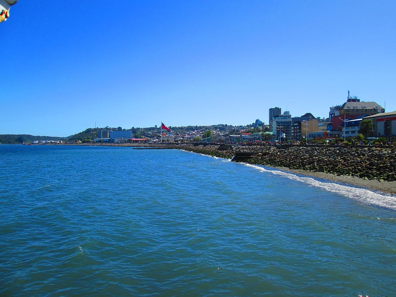 Puerto Montt waterfront looking west from the pier, February 2016; not evidence of current pier access