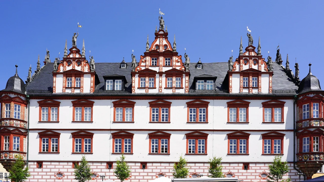 Decorated upper facade of Coburg town hall