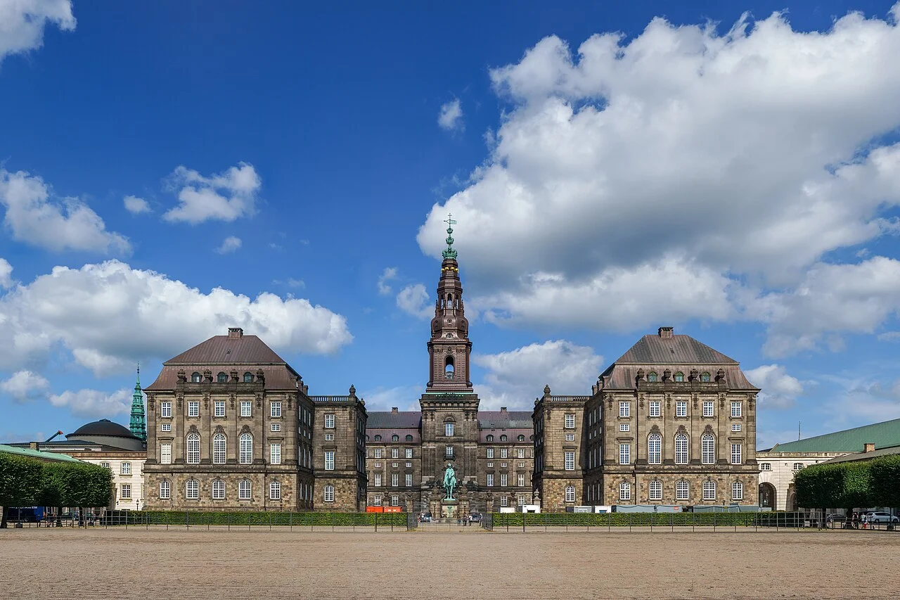 Christiansborg Palace exterior and tower; architectural photograph taken 16 August 2017.