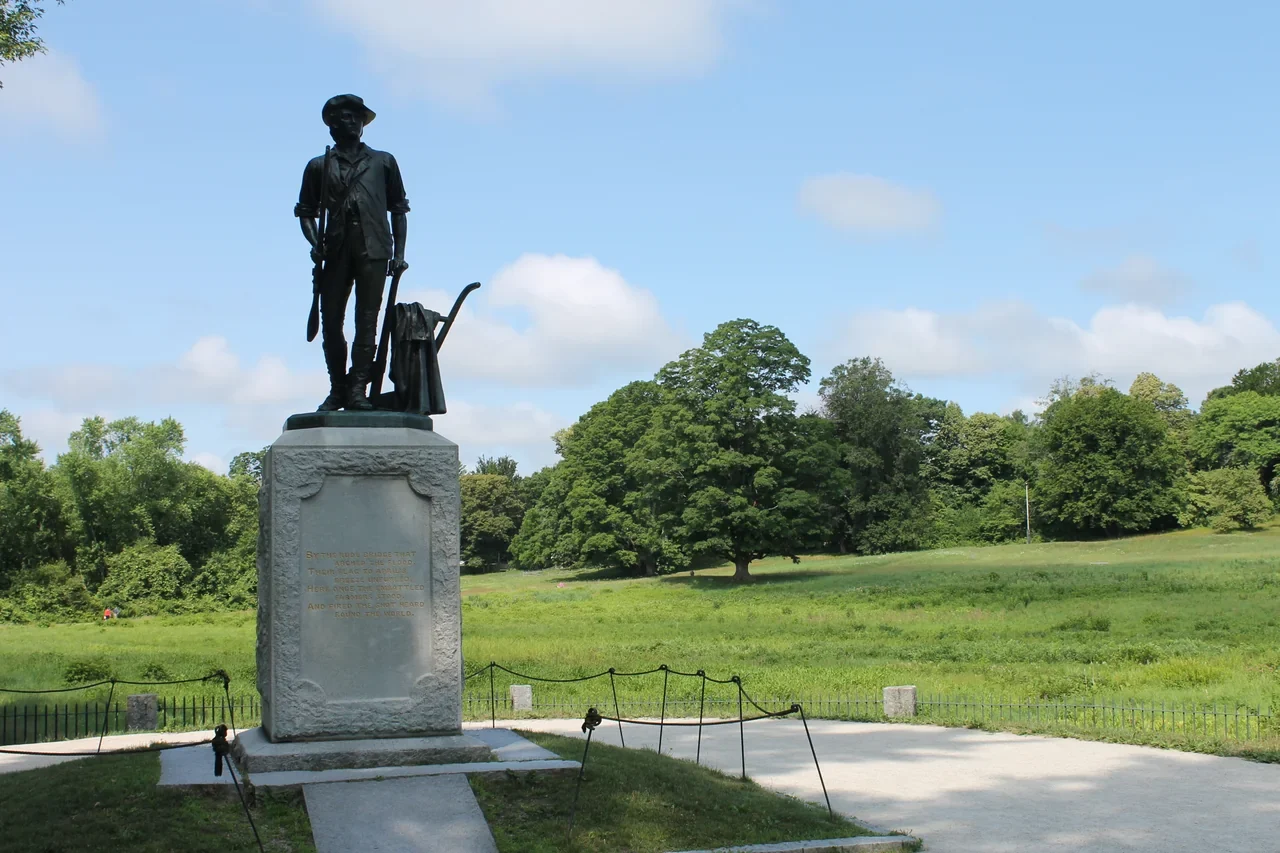 Public park landscape around the Minute Man monument, archive