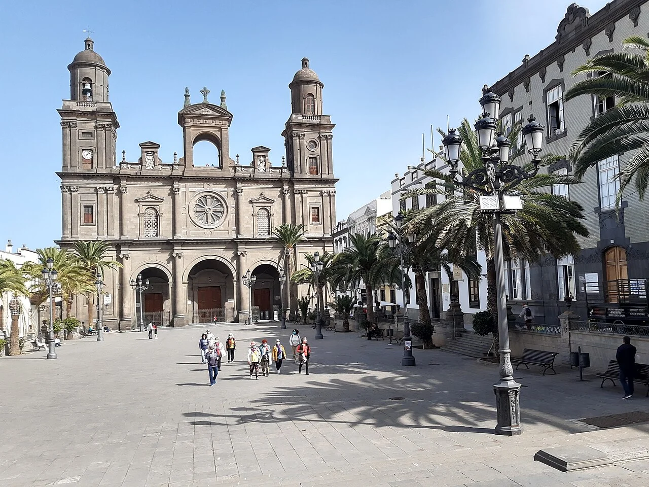 Exterior of Santa Ana Cathedral and square in Las Palmas, January 2022; not current admission arrangements.