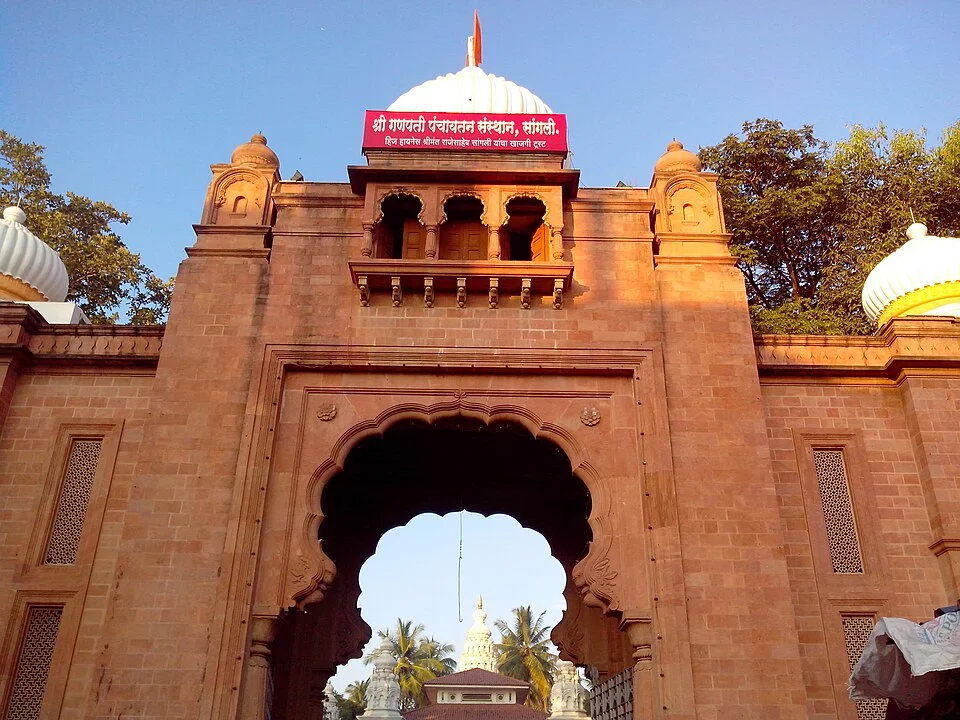Exterior monumental entrance facade of Ganpati Mandir in Sangli