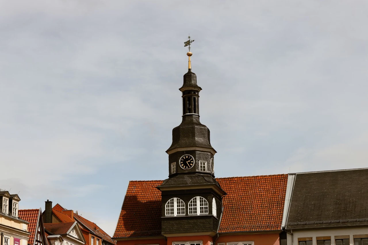 Church tower and rooftops in central Eisenach
