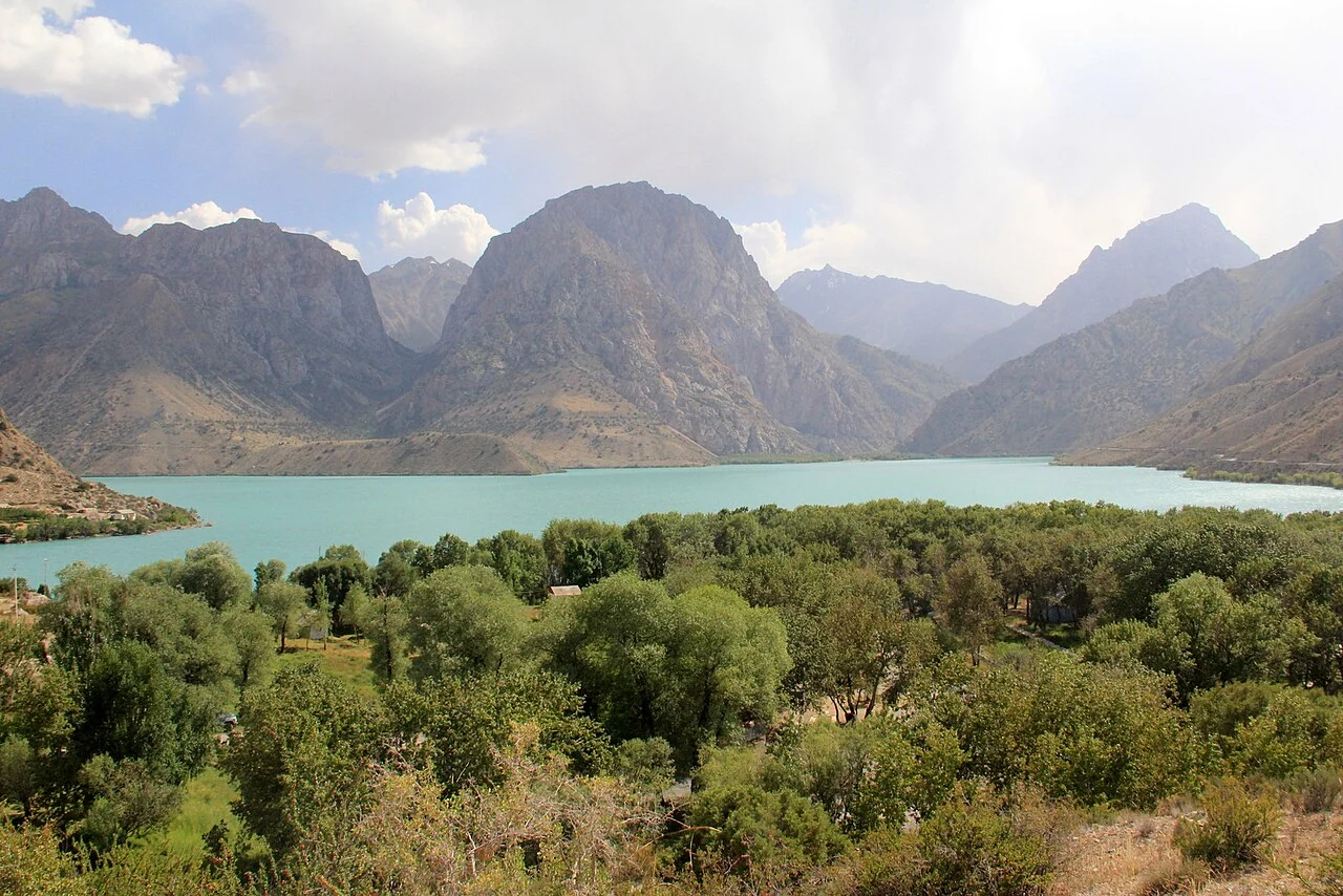 Iskanderkul lake in Tajikistan, 10 August 2012; not evidence of current roads or weather